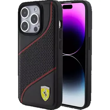 Pouzdro na mobilní telefon Ferrari PU Leather Perforated Slanted Line Zadní Kryt pro Apple iPhone 15 Pro černá (3666339182090)