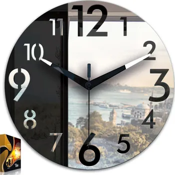 Hodiny Nástěnné hodiny SIGMA černo-zrcadlové 3D číslice Tichý mechanismus 28 cm