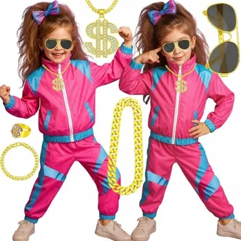 Karnevalový kostým KOSTÝM 80. a 90. LÉTA DISCO PŘEVLEK TEPLÁKOVKA RETRO ZLATÝ ŘETĚZ KARNEVAL 128 134