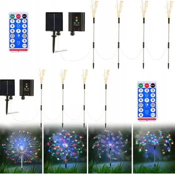 Venkovní osvětlení Solární Zahradní Lampy, 8 X 120 LED Diod, Ohňostroj (Ohňostroj), 8 Režimů, Vodotěsné