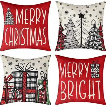 Povlak na polštářek Povlaky na vánoční polštáře dekorativní lněné 45x45cm 4ks
