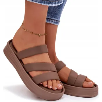 Dámské pantofle NAZOUVÁKY NA PLATFORMĚ S POHODLNÝMI PÁSKY KHAKI 38