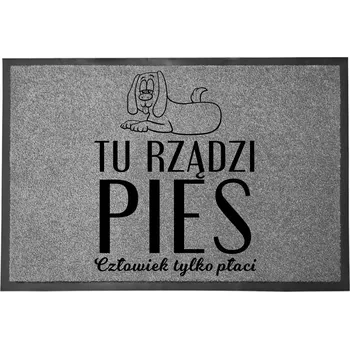 Rohožka VSTUPNÍ ROHOŽKA ŠEDÁ 40X60CM KE DVEŘÍM VTIPNÁ ZÁBAVNÁ TADY VELÍ PES