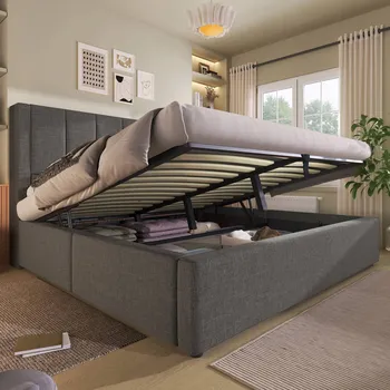 Postel Čalouněná postel dvoulůžko 140x190 Hydraulický zvedák Šedá