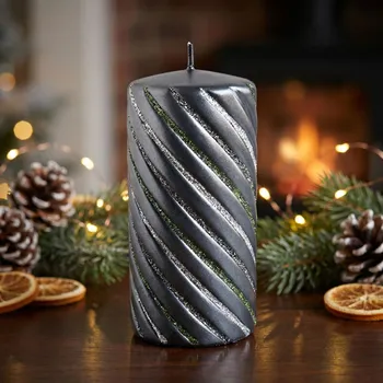 Svíčka Válec svíčka s třpytkami ARTMAN WINTER COLOURS 7 × 7 × 10 cm černá