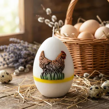 Velikonoční dekorace Parafínová svíčka vajíčko s kuřátkem ARTMAN 6,5 × 8,5 cm žlutá