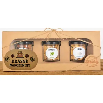 Dárková krabička Dárková sada Kešu či Mandlí 3ks NAMIXUJ si SÁM Krásné narozeniny (Dárková sada Kešu či Mandlí 3ks NAMIXUJ si SÁM Krásné narozeniny)