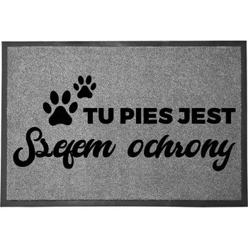 Rohožka VSTUPNÍ ROHOŽKA ŠEDÁ 40X60 KE DVEŘÍM VTIPNÁ ZÁBAVNÁ PES ŠÉF OCHRANY