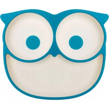Silikonový talíř s přihrádkami pro děti s přísavkou modrá sova