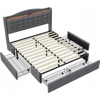 Postel Jednolůžková dřevěná postel Arhatreya 140x200 cm šedá