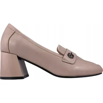 Dámské polobotky Dámské mokasíny nazouvací polobotky na sloupku kožené 18119 béžové kůže vel. 38