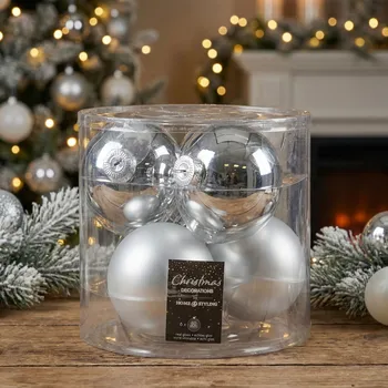 Vánoce Skleněné baňky MONDEX HOME & STYLING COLLECTION 80 mm stříbrné 6 ks