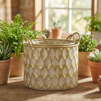 Obal na květináč Obal s uchyty MONDEX MARINA DARK 27 × 27 × 20 cm zlatý