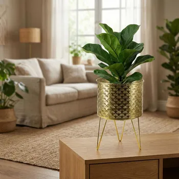 Obal na květináč Ažurový obal na stojanu MONDEX SWEN 20 × 20 × 29,5 cm zlatý