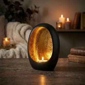 Svícen Svícen na čajové svíčky MONDEX 17 × 11 cm černo-zlatý