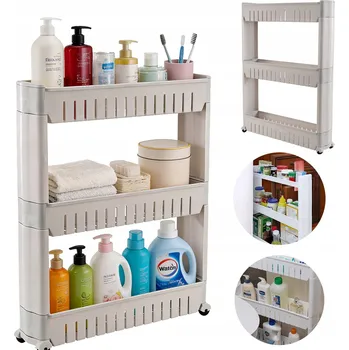 regál Úzký skladovací regál, 3-úrovňový, na kolečkách, do úzkých prostor v domácnosti