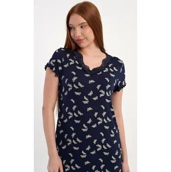 Dámská noční košile Vienetta Dámská noční košile s krátkým rukávem Motýlci Barva: Modrá - tmavě, Velikost: L