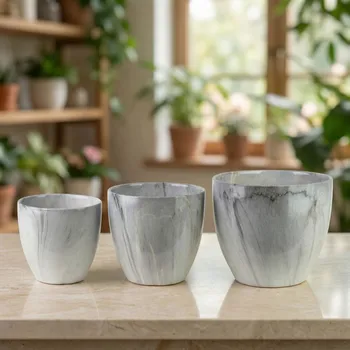 Obal na květináč Sada keramických obalů MONDEX NEVA MARBLE 25x25x21/20,5x20,5x18/16x16x15 cm šedá 3 ks