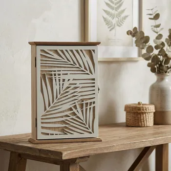 Železářství Skříňka na klíče v listí MONDEX STACY 19,5 × 6,5 × 25 cm bílá