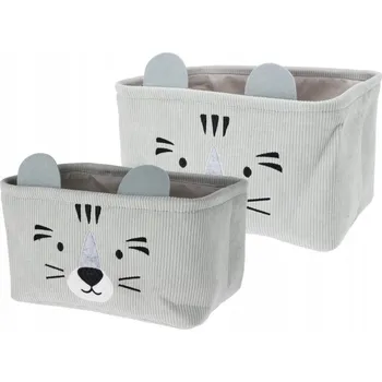 Úložný box ÚLOŽNÉ BOXY NA HRAČKY ŠEDÉ MANŠESTROVÉ S MOTIVEM TYGŘÍKA 2 KS CUTIE 33X23X19