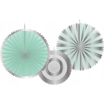 Party dekorace 3 papírové rozety mátové a stříbrné, dekorace na párty