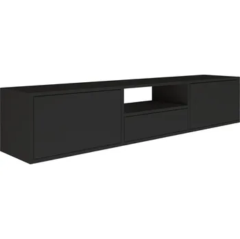 Televizní stolek Závěsná TV skříňka Framme se třemi výklopnými dvířky a nikou, 150 cm, černá