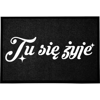 Rohožka ČERNÁ VSTUPNÍ ROHOŽKA 60X40 POD DVEŘE NA BOTY - TADY SE ŽIJE