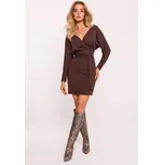 M819 Žebrovaná Mini Šaty s Páskem - Hnědá L/XL