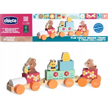 Vláček a vláčkodráha DŘEVĚNÝ VLÁČEK S VAGONKY A FIGURKAMI K SKLÁDÁNÍ A MÍCHÁNÍ HRAČKA CHICCO