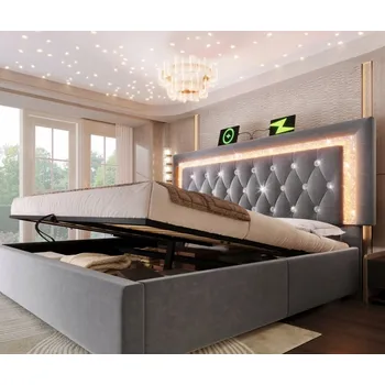 Postel Jednolůžková postel Čalouněná postel USB-C LED Hydraulická šedá 160x200cm