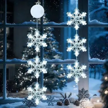 Vánoční dekorace LED Okenní Světýlka Závěsná Vánoční Teplá bílá 2ks Sněhové vločky