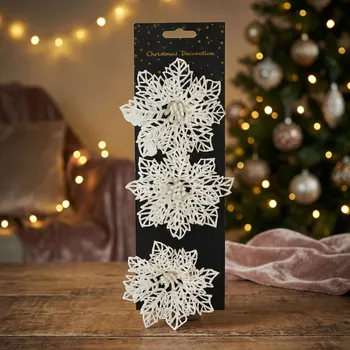 Vánoční dekorace Vánoční květy na klipu s třpytkami MONDEX 3 ks