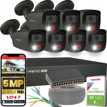 IP kamera Monitorovací systém 7 kamer Grafitové IP PoE Switch PoE detekce lidí 5Mpx HDD 4TB