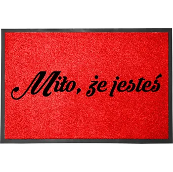 Rohožka ČERVENÁ VSTUPNÍ ROHOŽKA PŘED DVEŘE 60X40CM - RÁDI, ŽE JSTE TADY