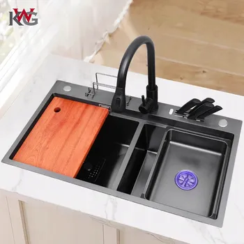 Obraz Zlewozmywak Czarny Stalowy Dwukomorowy z Baterią a Syfonem