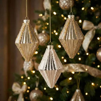 Vánoční dekorace Ozdobné skleněné vánoční koule MONDEX 6,5 × 12 cm 3 ks