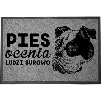 Rohožka VCHODOVÁ ROHOŽKA ŠEDÁ 40X60CM KE DVEŘÍM S HUMOREM VTIPNÁ PES HODNOTÍ