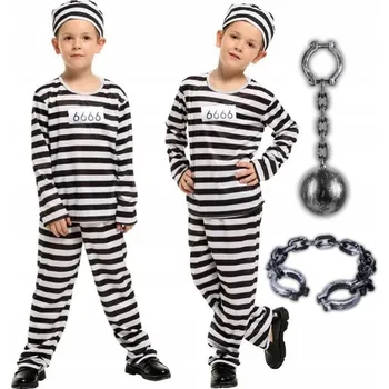 Karnevalový kostým KOSTÝM VĚZEŇ ODSOUZENEC KOULE NA NOHU POUTA NA HALLOWEENSKÝ PLES 110 / 116 CM