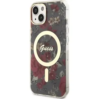 Pouzdro na mobilní telefon GUESS PC/TPU Flowers IML MagSafe Kompatibilní Zadní Kryt pro Apple iPhone 14 kaki (3666339115593)