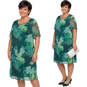 Dámské šaty Zelená šifonová šaty s květinami a velikostí velikost 56