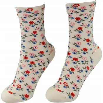 Dámské ponožky Ponožky Dámské Dlouhé Béžové s Motivem Mnoha Květů Velikost 36-40