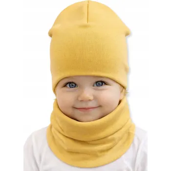 Čepice Souprava ČEPICE + NÁKRČNÍK 74-80-86 Kojenecká souprava 40/44 JARNÍ HOŘČICE