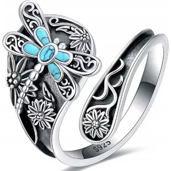 Prsten Prstýnek vážka z retro stříbra pozlacený boho dárek stříbro 925