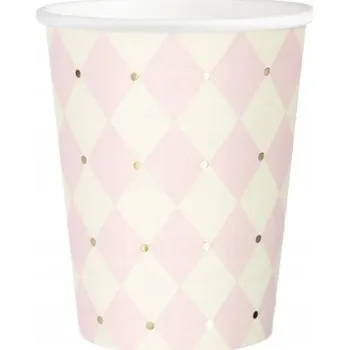 Růžový hrnek s kosočtverci, růžové hrnky na Baby Shower, 6 kusů