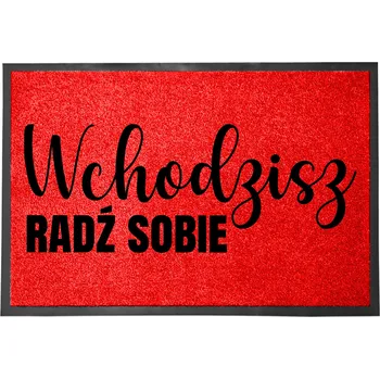 Rohožka ČERVENÁ VSTUPNÍ ROHOŽKA 60X40 POD DVEŘE - HUMOR: PORAĎ SI SÁM