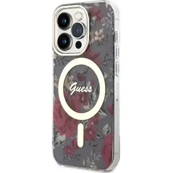 Pouzdro na mobilní telefon GUESS PC/TPU Flowers IML MagSafe Kompatibilní Zadní Kryt pro Apple iPhone 14 Pro Max Kaki (3666339115623)