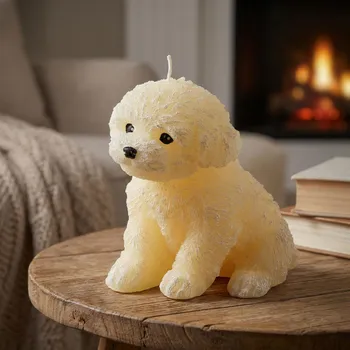 Svíčka Svíčka figurka pes pudl parafínová ARTMAN ANIMALS 13 × 13 cm krémová