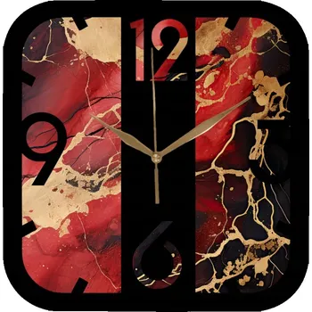 Hodiny Nástěnné hodiny 35 cm Dekorativní do obýváku Červeno-zlatý mramor Láva