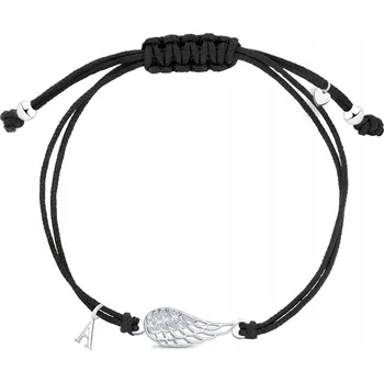 Náramek Dámský šňůrkový náramek stříbrný, křídlo se zirkony a písmenko, stříbro 925