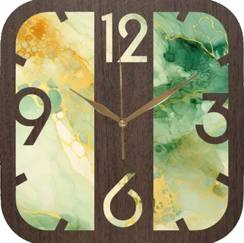Hodiny Nástěnné hodiny Dekorativní do obýváku Dub wenge + Zelený mramor se zlatem